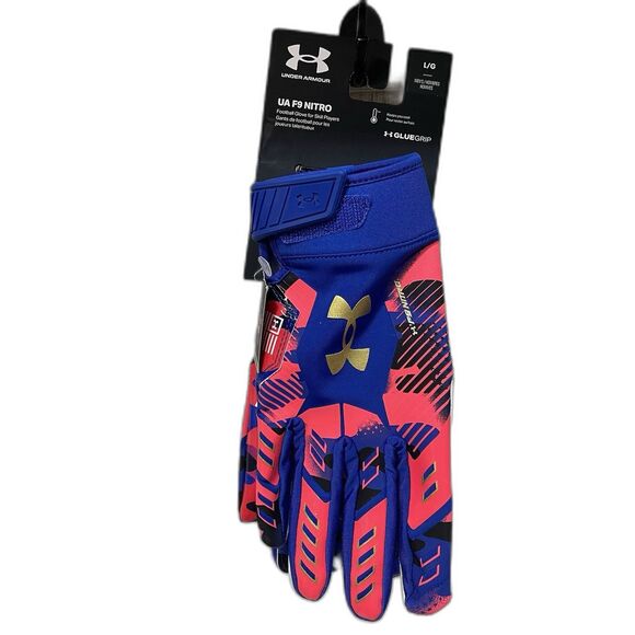 Under Armour F9 Nitro Gluegrip LIMITED EDITION Men’s Large Football Gloves Blue - Picture 4 of 5